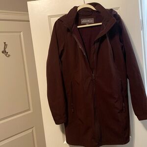 Eddie Bauer, tall large raincoat with soft liner burgundy
